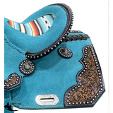 DOUBLE T Teal Rough Out Barrel style saddle - Country Scene Saddlery and Pet Supplies