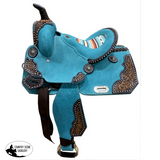 DOUBLE T Teal Rough Out Barrel style saddle - Country Scene Saddlery and Pet Supplies