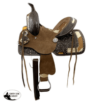 Double T Wild West Floral Roughout Barrel Saddle - 10 Inch Western