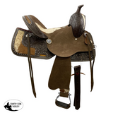 Double T Wild West Floral Roughout Barrel Saddle - 15 Inch Western
