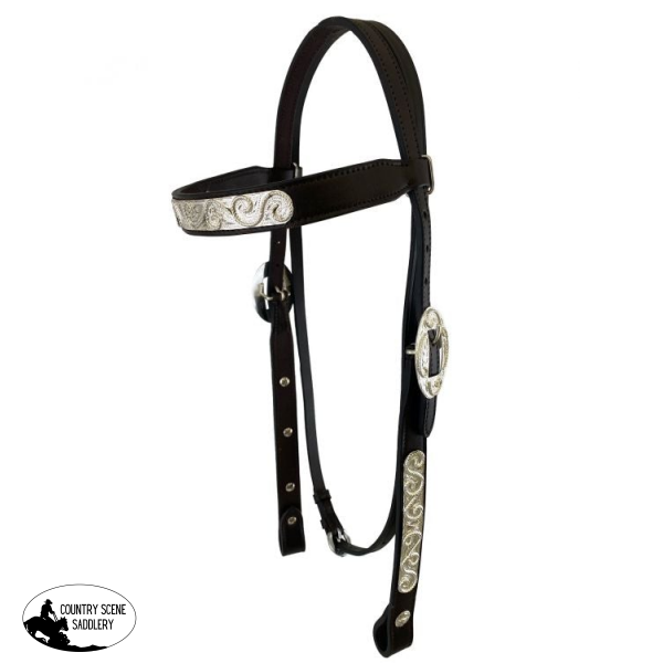 New! Economy Brow-Band Dark Oil Silver Show Headstall