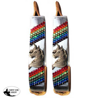 New! Showman ® Pony/youth Polished Aluminum Stirrup With Unicorn Concho And Rainbow Crystal