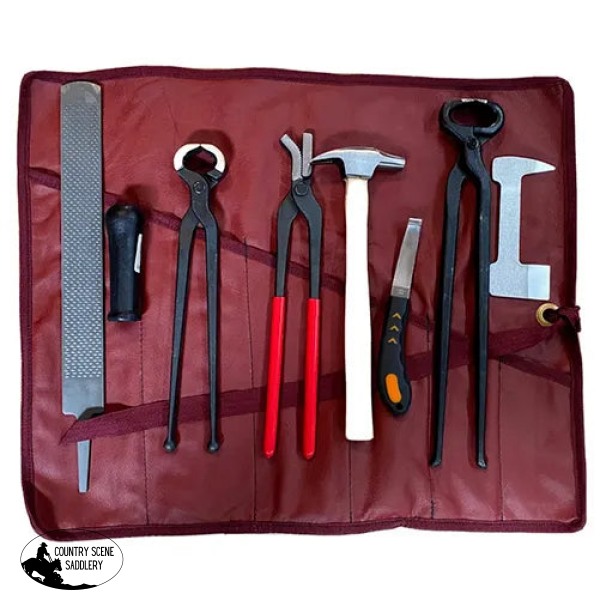 Farrier Tools Hoof Trim Shoeing Kit Nipper Rasp Knife 8 Pieces Leather Roll