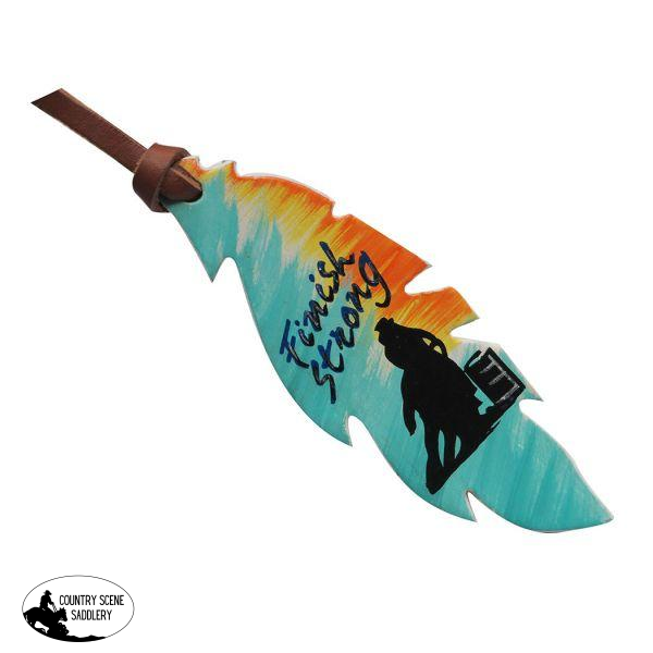 New! Finish Strong Hand Painted Tie-On Feather Posted.*