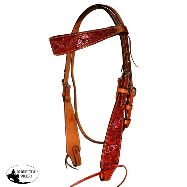 New! Floral Carved Pink Headstall