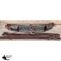 Floral Tooled Backstitch Chocolate Leather Rear Cinch Set.