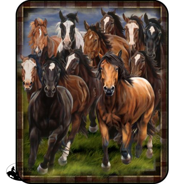 G070 Running Horses L Gift Items » Bedding Blankets And Pillows