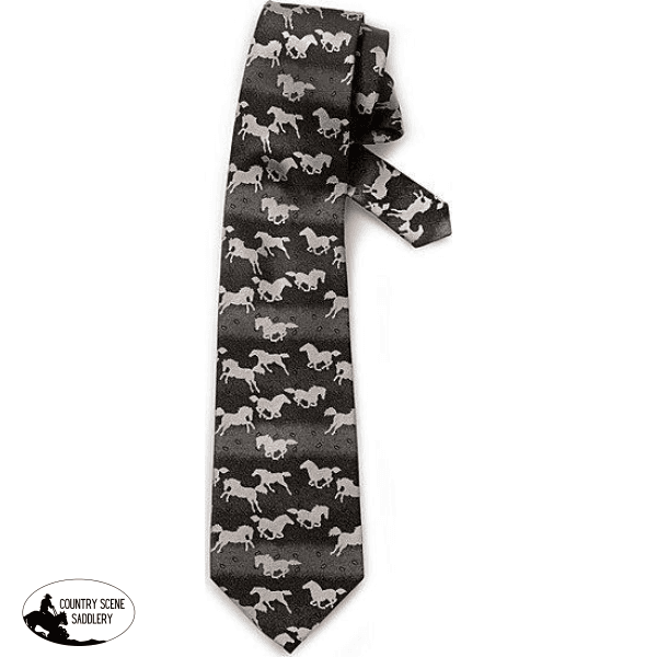 New! Galloping Horse Silk Tie Charcoal/black Apparel & Accessories