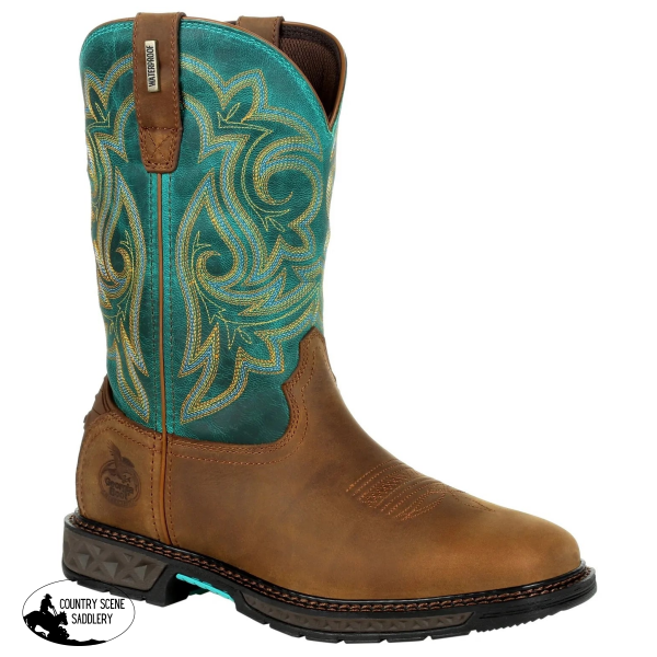 Georgia Carbo-Tec Waterproof Turquoise Pull On Womens Western Boots Footwear