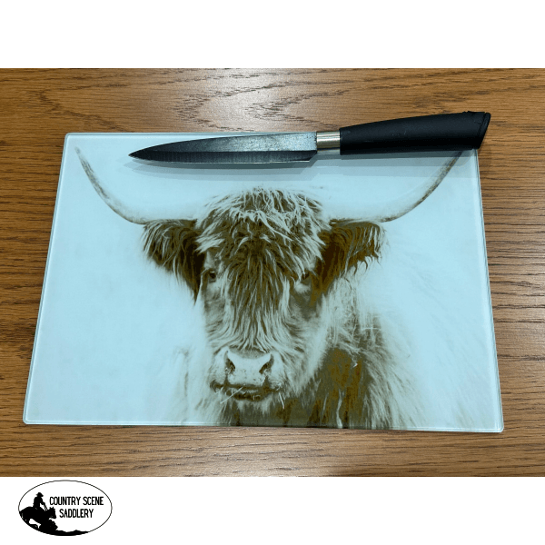 Glass Chopping Board - Black & White Highland Gift Items