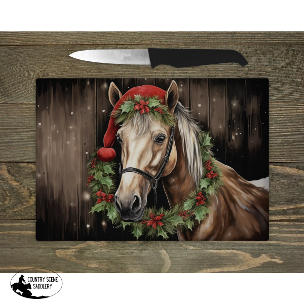 Glass Chopping Board - Christmas Horse Gift Items