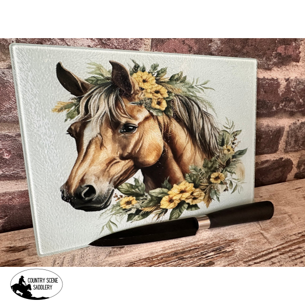 Glass Chopping Board - Floral Horse Gift Items