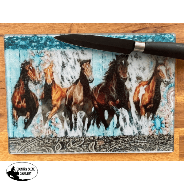 Glass Chopping Board - Horses Gift Items