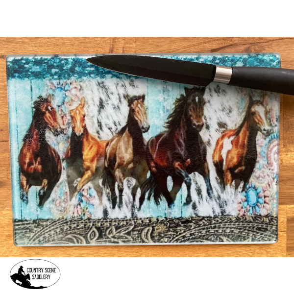 Glass Chopping Board - Horses Gift Items