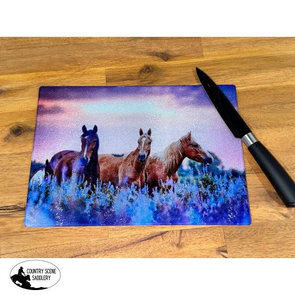Glass Chopping Board - Lavender Horses Gift Items