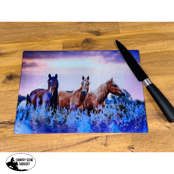 Glass Chopping Board - Lavender Horses Gift Items