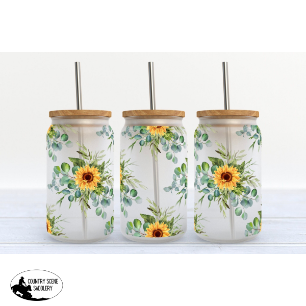 Glass Coffee Cup - Eucalyptus Sunflower Gift Items