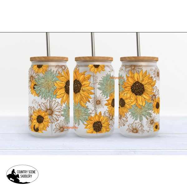 Glass Coffee Cup - Sunflower Gift Items