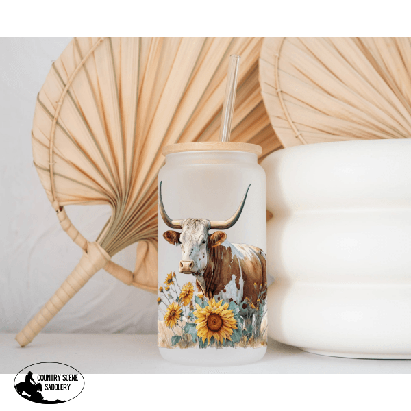 Glass Coffee Cup - Sunflower Longhorn Gift Items