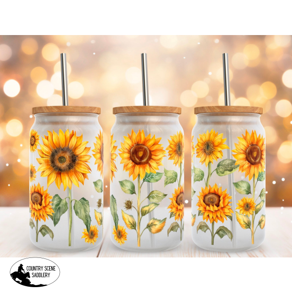 Glass Coffee Cup - Sunflower Stems Gift Items