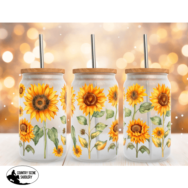 Glass Coffee Cup - Sunflower Stems Gift Items