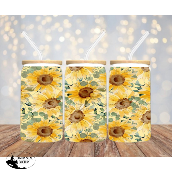 Glass Coffee Cup - Watercolour Sunflower Gift Items