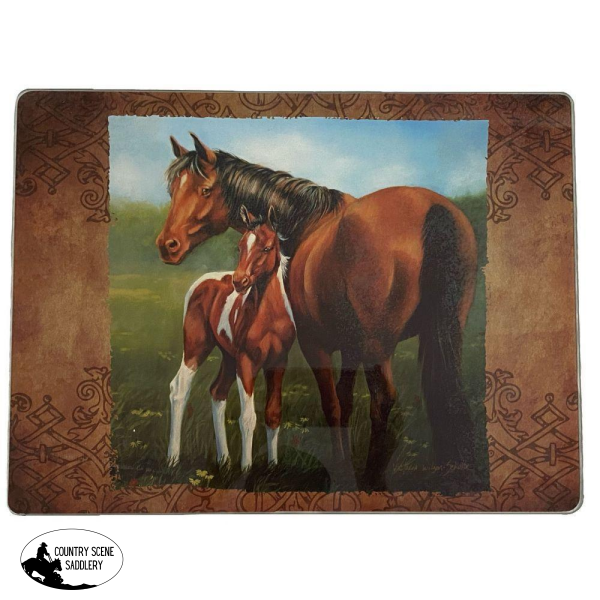 Glass Cutting Board Featuring Horse And Foal. Boards