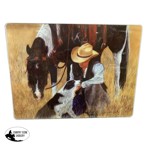 Glass Cutting Board- Paint And Rider Scene.