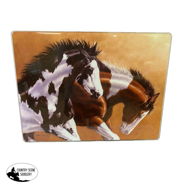 Glass Cutting Board- Paint Horse Scene.