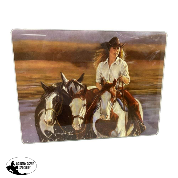 New! Glass Cutting Board- Paint Horse Water Scene.