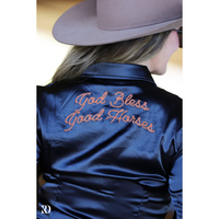 God Bless Good Horses Satin Performance Rodeo Shirt Western Style