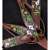 Hand Painted Steer Skull and Cactus Headstall and Breast collar Set. - Country Scene Saddlery and Pet Supplies