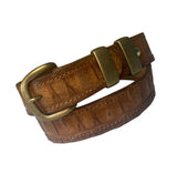 crocodile print leather belt with antique three piece buckle set made in Australia