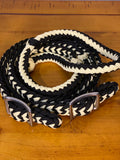 T5300 - Three Colour Braided Barrel Reins with Knots Royal / White - Country Scene Saddlery and Pet Supplies
