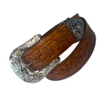 A8285 - 36" 1 1.2" Sliver Buckle & Tip / Hand Tooled Leather Belt - Country Scene Saddlery and Pet Supplies
