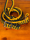T5300 - Three Colour Braided Barrel Reins with Knots Royal / White - Country Scene Saddlery and Pet Supplies