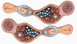 Showman ® LADIES SIZE crystal rhinestone spur straps with floral tooling. - Country Scene Saddlery and Pet Supplies