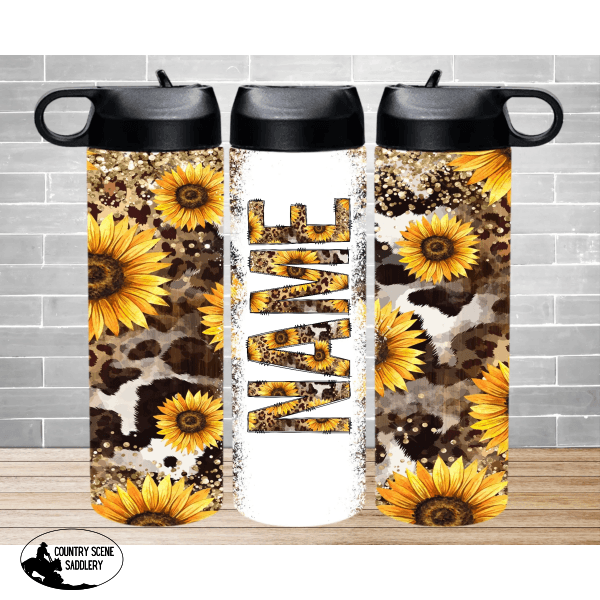 Insulated Water Bottle - Personalised Sunflower Print Bottles