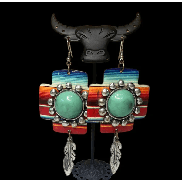 J6079 - Cross Aztec Feather Earrings Necklace &
