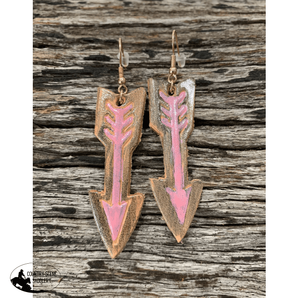 J6112 - Leather Pink/Brown Arrow Earrings Necklace &