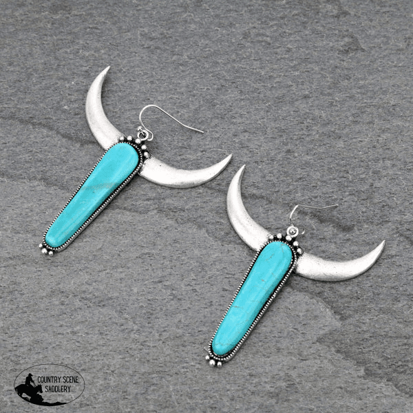 J6508 - Natural Stone Longhorn Earrings Necklace &