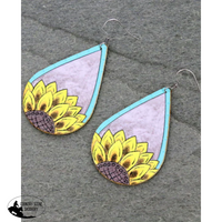 J6617 Sunflower Teardrop Leather Dangle Earrings Necklace &