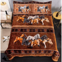 King Size 3 Pc Borrego Comforter Set With Geometric Horse Collage Design. 