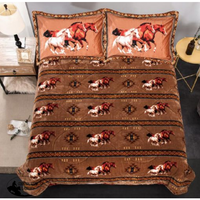 King Size 3 Pc Borrego Comforter Set With Geometric Running Horses.