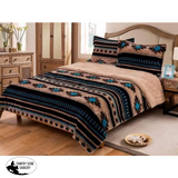 King Size 3 Pc Borrego Comforter Set With Southwest Design. Tan And Turquoise