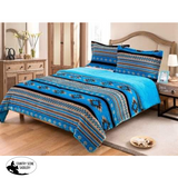 King Size 3 Pc Borrego Comforter Set With Southwest Design. Turquoise