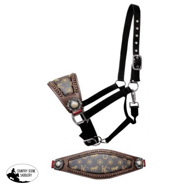 New! Klassy Cowgirl Argentina Cow Leather Bronc Nose Halter With Motif Inlay. Posted.*