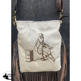 Klassy Cowgirl Leather Crossbody Bag with hair on cowhide w/ barrel racer brand. - Country Scene Saddlery and Pet Supplies