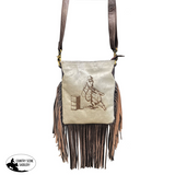 Klassy Cowgirl Leather Crossbody Bag with hair on cowhide w/ barrel racer brand. - Country Scene Saddlery and Pet Supplies