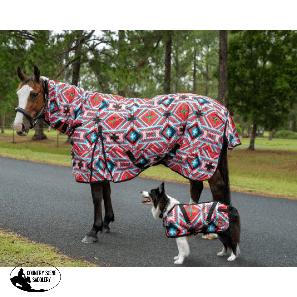 Kozy 1200D Nylon Horse Rug Combo (200G Fill) - Red Aztec